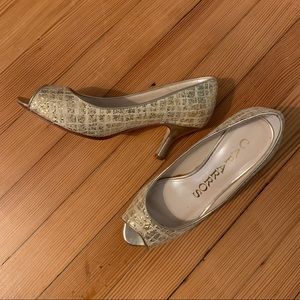 Sparkly gold kitten heels